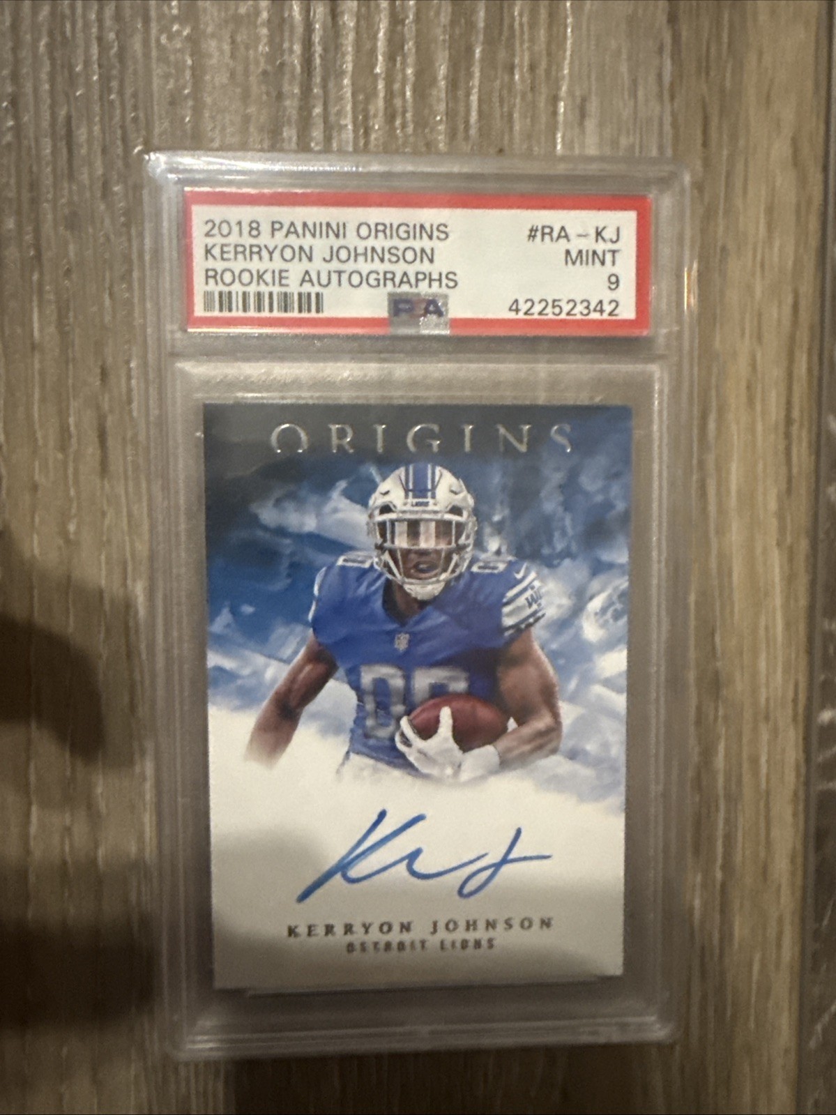 2018 Panini Origins Rookie Autographs Kerryon Johnson #RA-KJ On Card Auto PSA 9! view 1