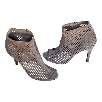 Pedro Garcia Sylvana Suede Lasercut Peep Toe Boots Spain 4'' Spike Heels 36 US 6