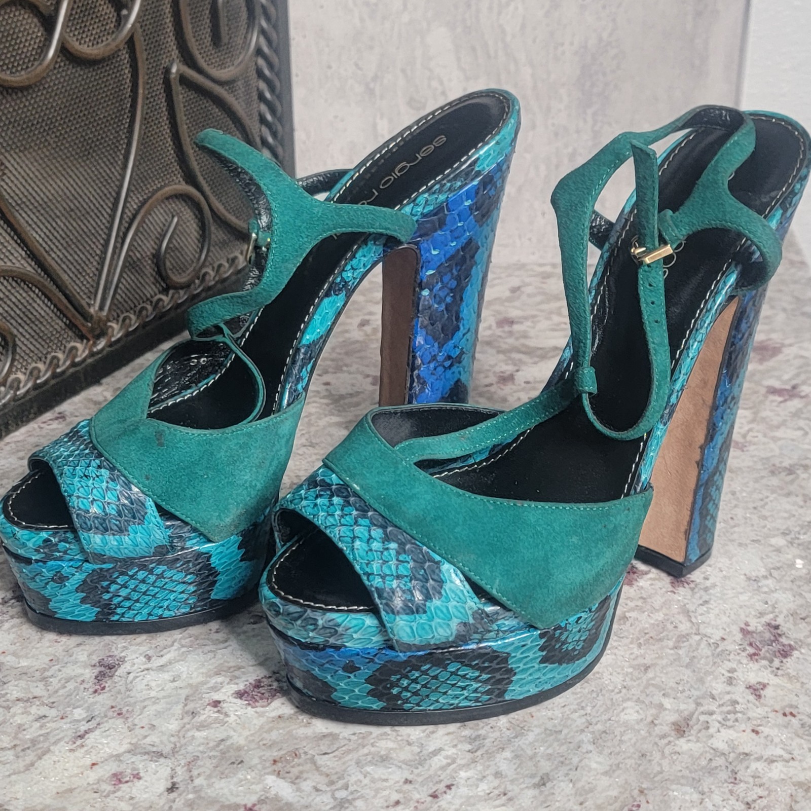 Sergio Rossi Elaphe Suede Python Snake Leather Pl… - image 1