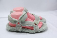 Vionic Viva Faux Fur Sandals Womens 8 Light Green Suede Open Toe Strap Slipper