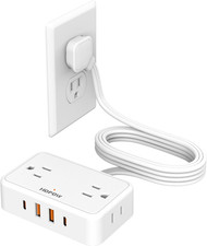 Flat Plug Extension Cord, 6 Ft Ultra Thin Power Strip with 4 AC Wide Spaced Out