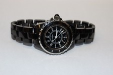 Women's Chanel J12 33mm Black Ceramic Swiss D.M.8001L Quartz SS Wrist Watch