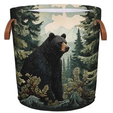 Black Bear Forest Laundry Basket Waterproof Collapsible Hamper With Handles O...