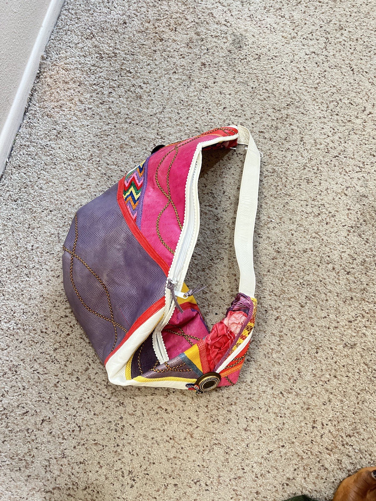 Colorful Patchwork Extra Large Shoulder Sling Lea… - image 9