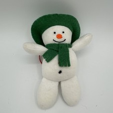 RARE Eden The Snowman 4 Plush Christmas Ornament Raymond Briggs Green Hat Scarf