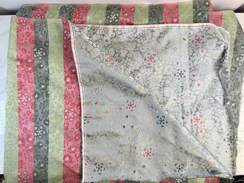 Metallic Silver Blue Tiny Floral Two Sided Brocade Jacquard Fabric Remnants 80”