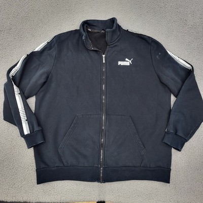 Puma Track Jacket Mens XL Black Logo Graphic Full Zip Pockets
