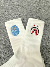 SALE BAPE A Bathing Ape White Crew Socks 2 Pair Pack Embroidered Logo NWT