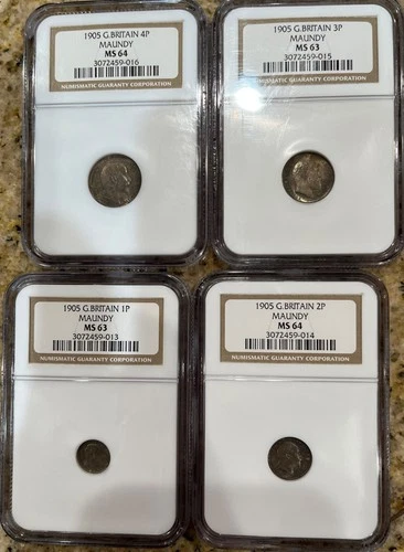 Great Britain Maundy  silver  4 coin set,  1905, King Edward VII. NGC graded