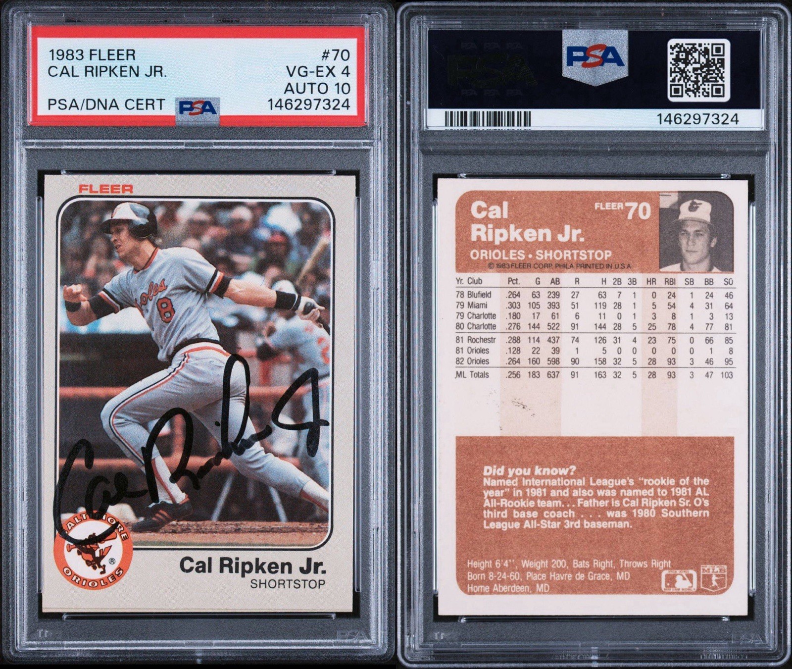 1983 Fleer Cal Ripken Jr. AUTOGRAPHED Card #70 PSA/DNA 10 “Perfect Signature”