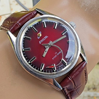 Vintage ENICAR men's manual wind watch Rocket second hand swiss 1970s