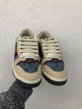 GUCCI Nubuck Monogram Web Mens Screener Sneakers Size 9 US 8 UK 42 EU Blue L4