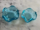 Set Of 2 MCM BLUE Italian Art Glass 5 Petal ASHTRAY Trinket Dishes Poss Blenko