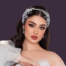 Silver Handcrafted Bridal Tiara Headband Wedding Hair Piece for Bride