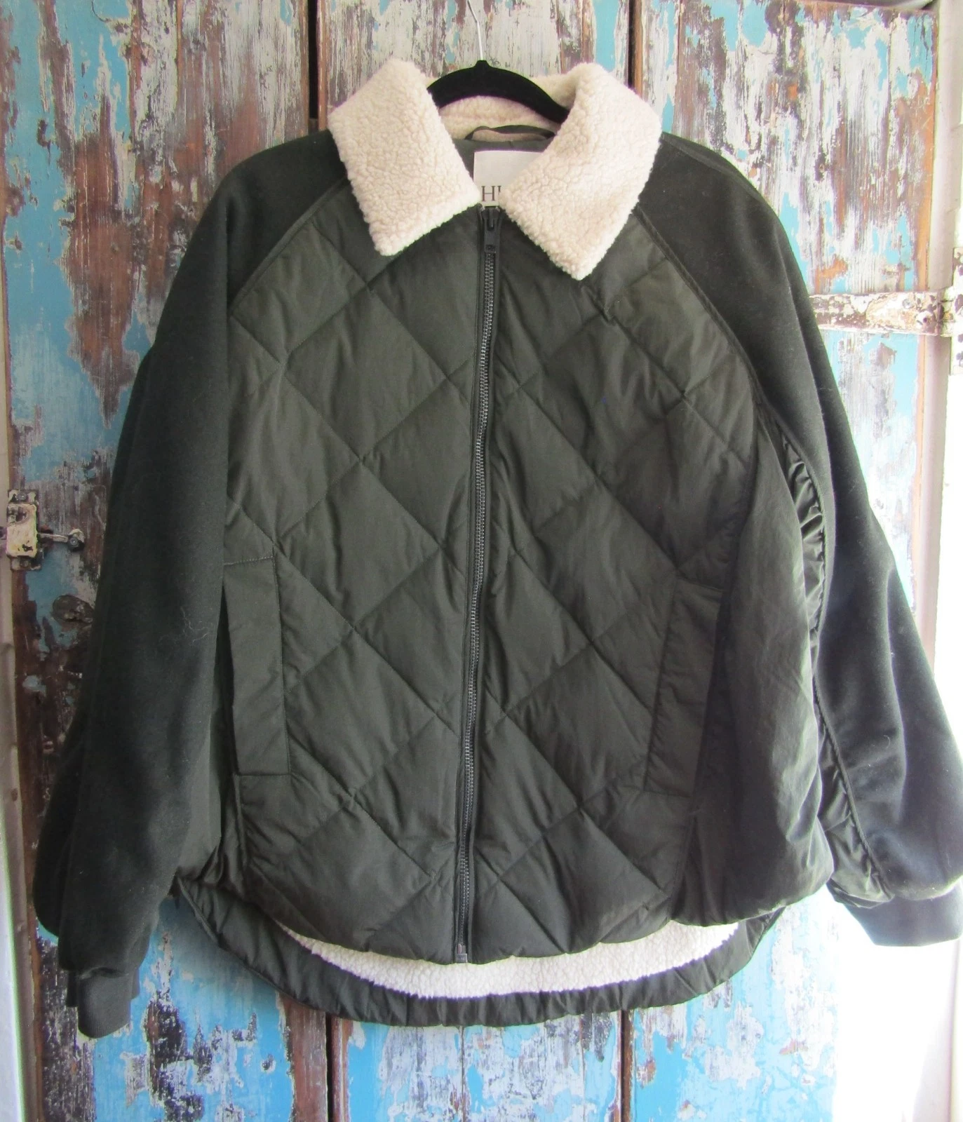 Hush Khaki Green Quilted Wool Blend Fur Trim Parka Coat size 14/16