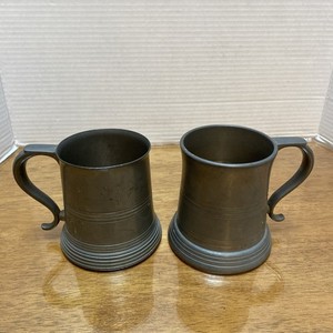 Pewter Tankard Mugs Glass Bottom Stein Medieval Approx. 4” Barware Mug Set Of 2