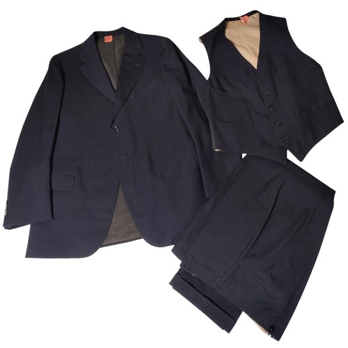 House of Kuppenheimer Navy Blue 3 Piece Suit Blazer Vest Pants 1920s Calmenson