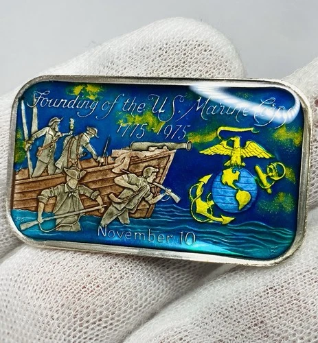 American Revolution Bicentennial Castro Hand Enamel 1 oz .999 Silver Art Bar