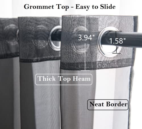 Black Sheer Curtains with Grommets,Hazy Sheer Voile Window Draperies for Home - Afbeelding 6 van 7