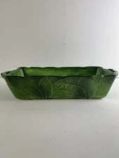 Vietri Italy 110.5x5x3 Handled Glazed Casserole Dish Unlidded Green Leaf