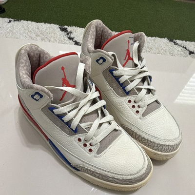 #ad Jordan Air Jordan 3 Mid Top Lace Up Men#x27;s Sneakers White Red Blue Gray $80.00