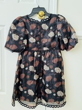 Gb Girl Dress Size 10 Short Brown Beige Floral Organza Gown Occasion Gimp Braid