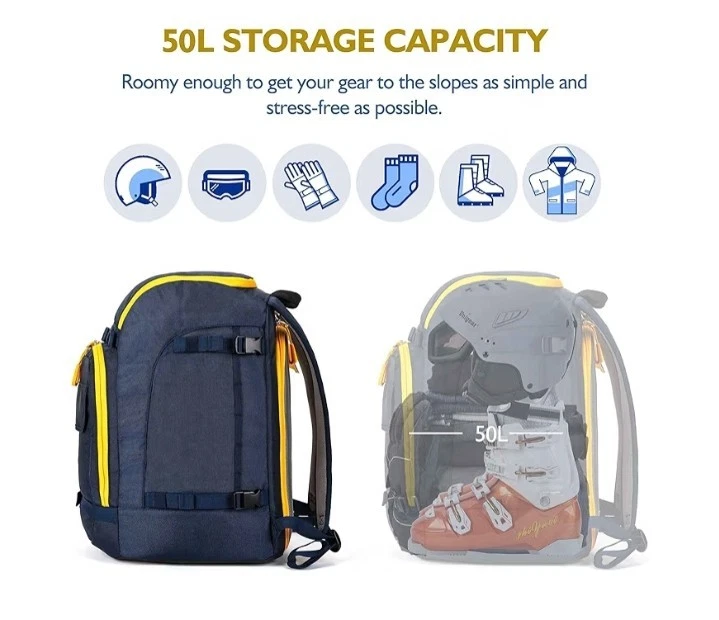 Ski Boot Bag Backpack for Helmet 50L/70L, Goggles, Gloves