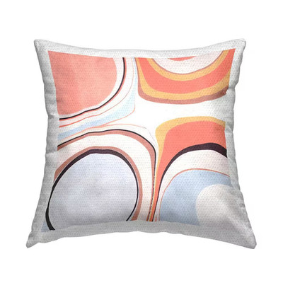 Groovy Pink Orange Abstract Fluid Shapes Multi-Color Square Outdoor Throw Pillow