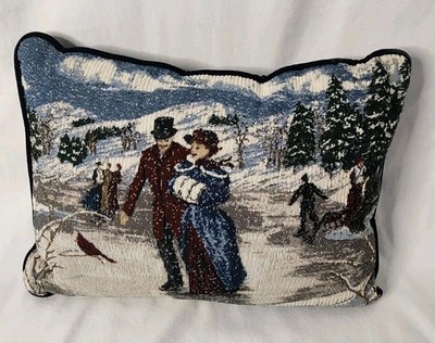 Winter Snow Theme Scene Decorative Tapestry Throw Pillow 16x12