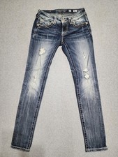 Miss Me Skinny Blue Jeans Sz 27 Flap Pocket Distressed 33" Inseam JE5590S3 28x32