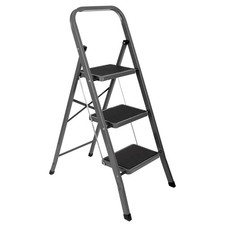 Futura 3 Step Ladder Stool Foldable Non Slip Tread Steel Safety Heavy Duty Grey