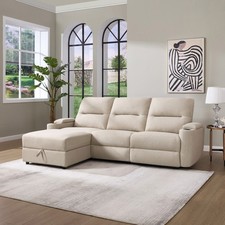 Avery 3 Seater Electric Recliner Chaise Lounge Fabric Sofa