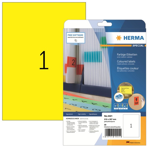 Herma Universal-Etiketten Special, 210 X 297 Mm, Gelb 1 Bis 40 Stk Spare 49%-image