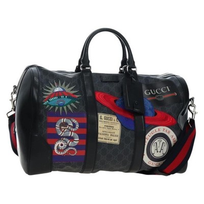 GUCCI GG Supreme Boston Bag PVC 2way Black Silver 474131 Auth 194667M
