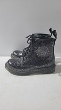 Dr Martens Kids Size 2 Glitter J Black Air Ware Combat-Boots Zip-Sides EUR 33