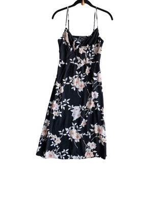 Three pink hearts, black floral, kneelength, side slit, dress, size small