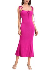 Long Bodycon Corset Midi Dress for Women Sexy Sleeveless Medium, Hot Pink 