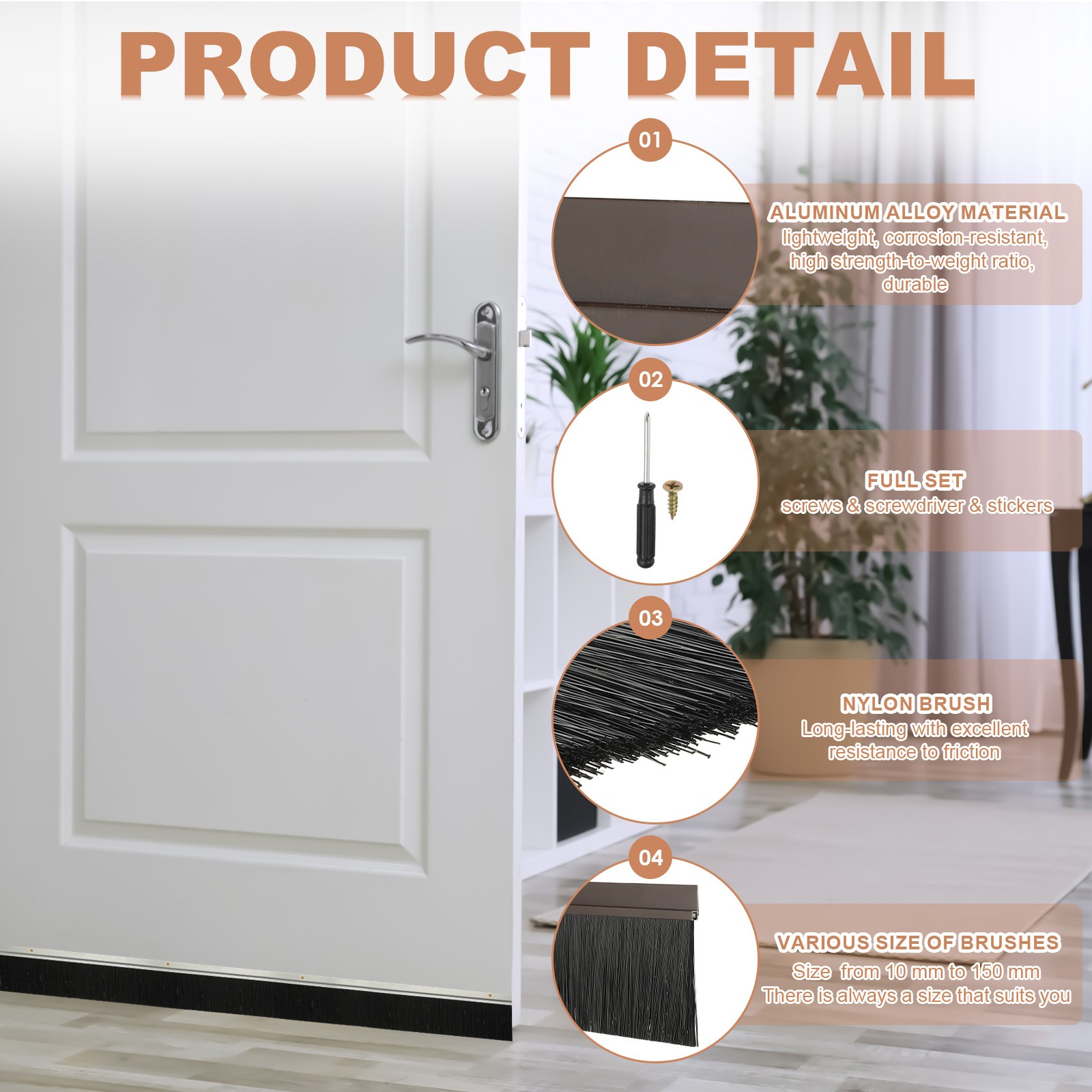 Door Brush Sweeps 0.59" x 39.37", 3 Sets Door Bottom Sweep, Brown/Black