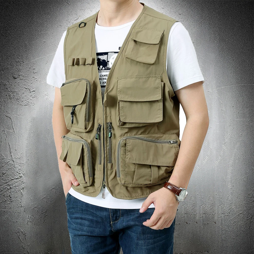 Men's Summer Vest Jacket Multi-Pockets Outdoor Sports Fishing Traveling Coat