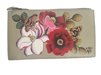 Anuschka Hand-Painted Leather Organizer Block Wallet-Dreamy Blossoms-NWT