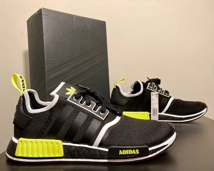 Adidas Men s NMD R1 Black Solar Yellow White Sneakers Halloween GV7183 Size 9 13
