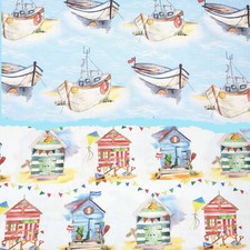 'Day By The Sea' 100% Organic Cotton Fabric by the Metre, Half Metre, FQ
