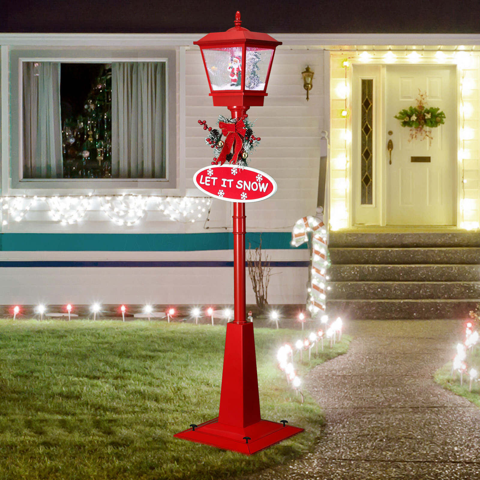 Garden Christmas Street Lamp Musical Lantern LED Lights Snowing Xmas