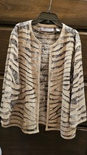 Chico's Travelers Gray Beige Animal Print Open front Sheer Jacket Size 2 L
