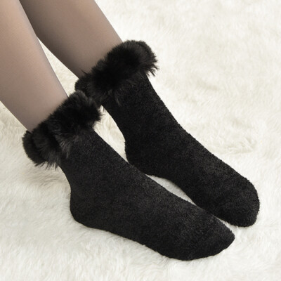 1 Pair Women Warm Fleece Boots Socks Faux Fur Top Crew Socks Soft Casual Fashion