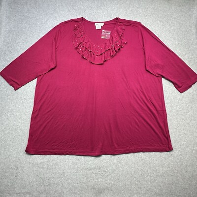 Ulla Popken Top Plus 24 26 Pink Sequin Ruffle Knit Boho Style Comfort Wear