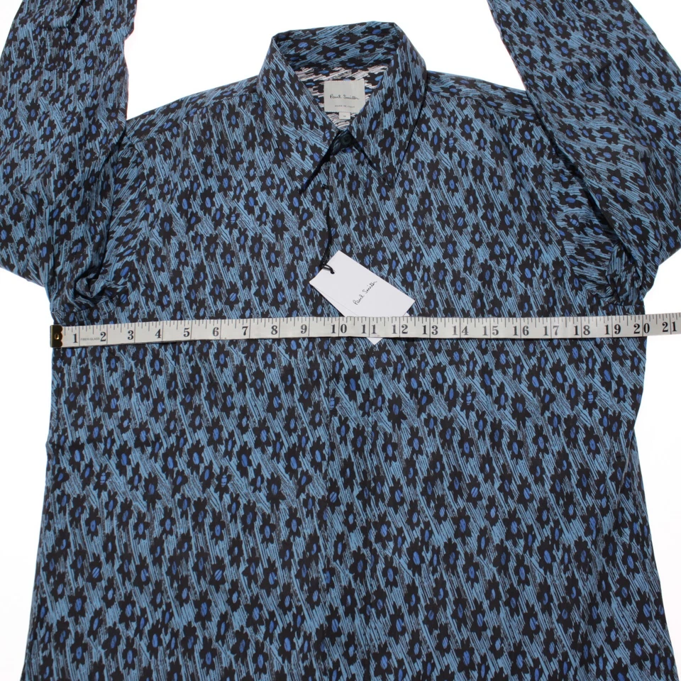 Paul Smith 全新带标签正装衬衫 15 码蓝色/黑色抽象花卉 100% 棉 — 第 4/4 张图片