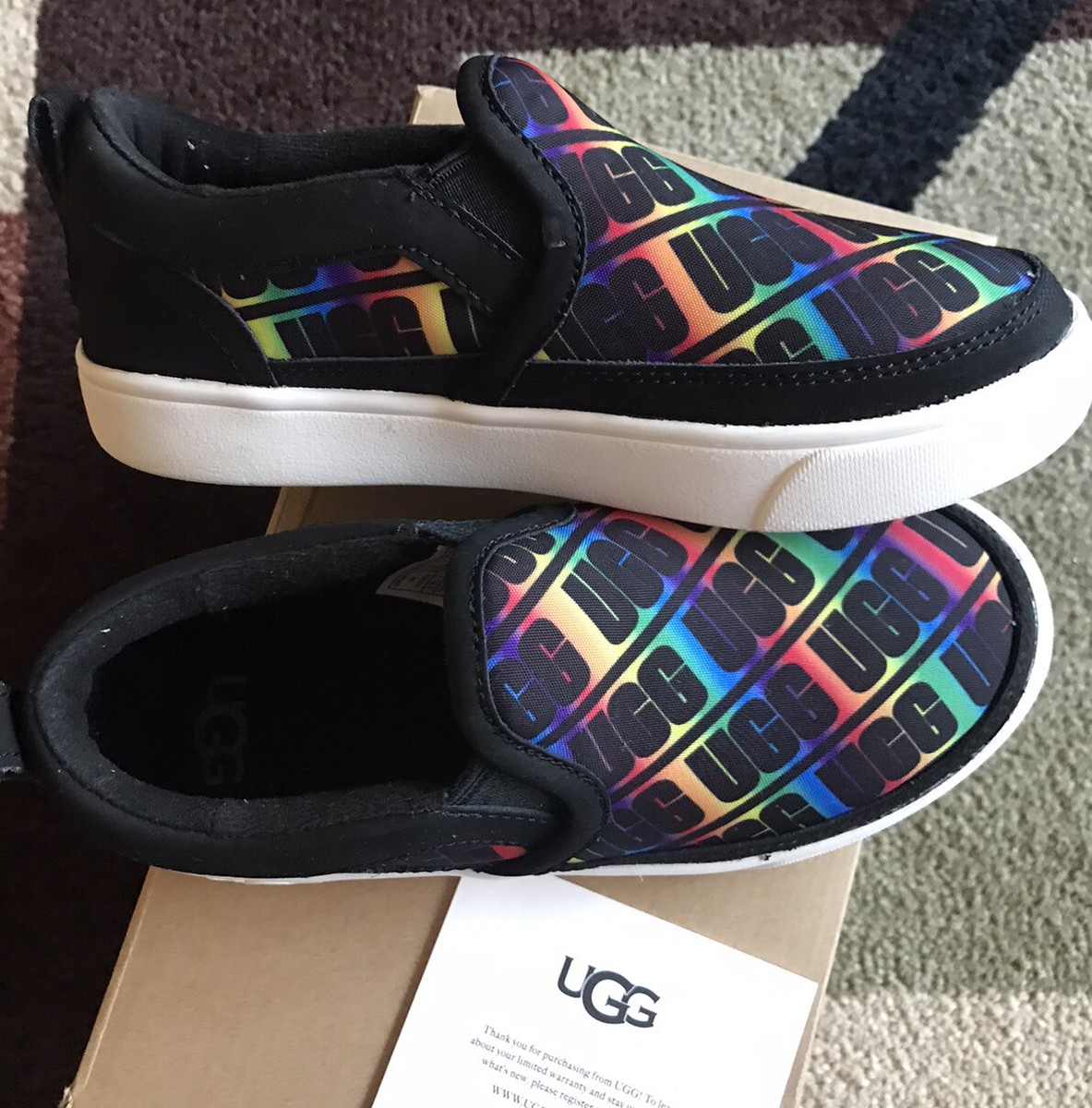 UGG CAPLAN BLACK RAINBOW GIRLS SLIP-ON SNEAKERS SHOES  display picture 1