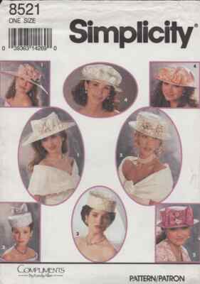 Simplicity Patterns 8521 Bridal Hats In Four Styles ONE SIZE, NEW, OOP