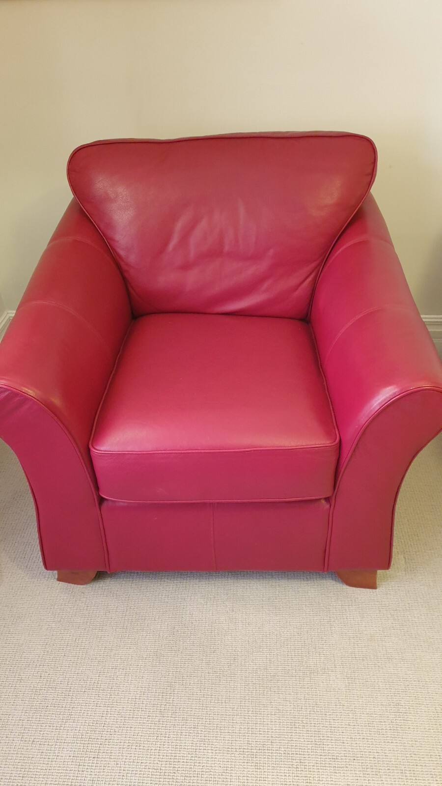 Marks and Spencer Abbey Red Leather Armchair. Excellent cond. Also Sofa